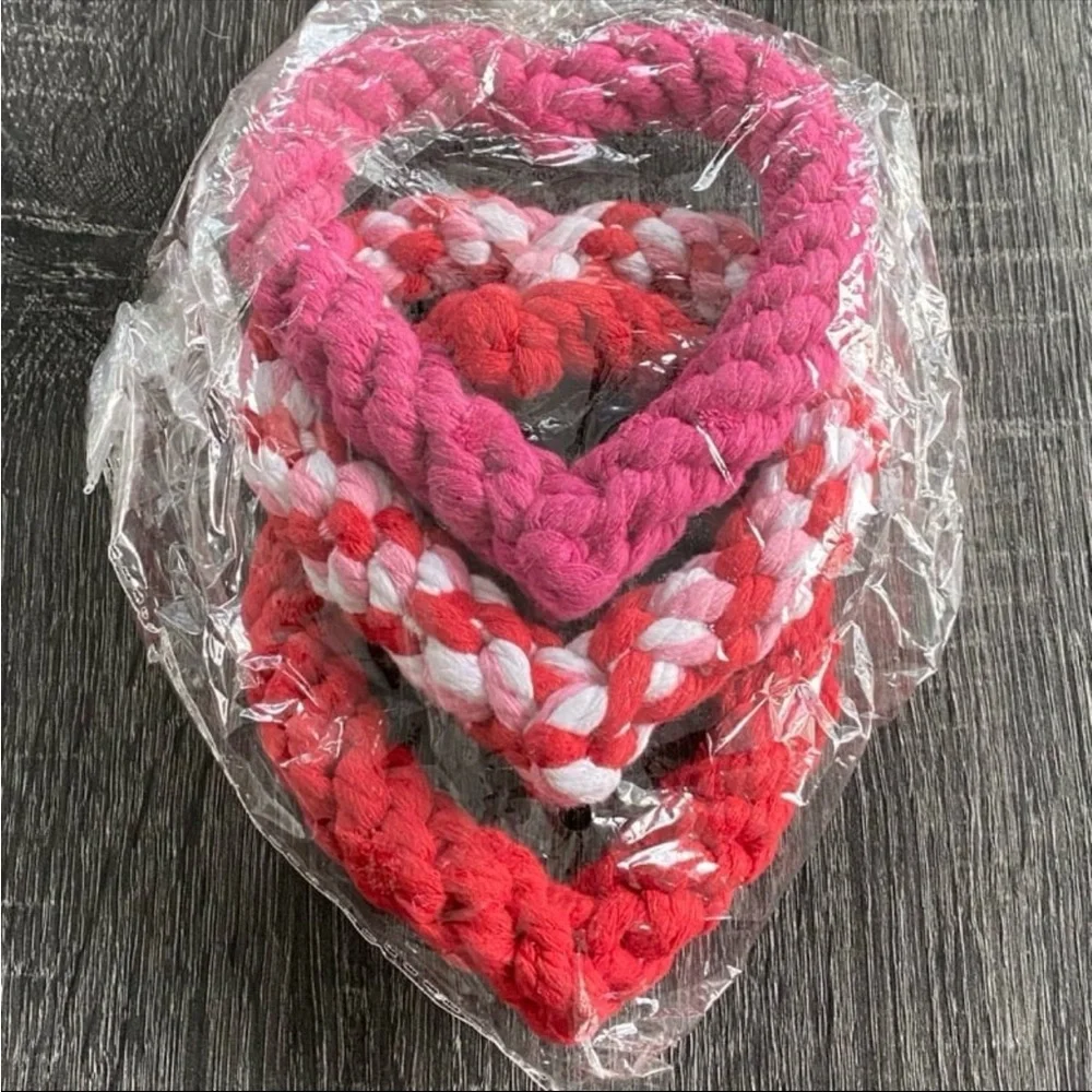LOT OF 3 NIP Heart Rope Bone Toys for Dogs Rope Bone Toy SET for Dogs